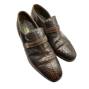 Nettleton Traditionals Brown Snakeskin Loafers Mens 9 Vintage Dress Shoes